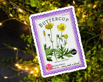 Buttercup Vintage Seed Packet subtle BTS ARMY Birth Flower Vinyl Sticker | laptop water bottle ereader phone TN BuJo gift | water resistant