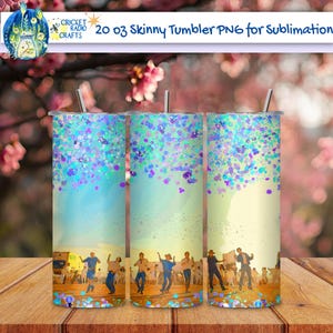 Vier toestemming om te dansen BTS ARMY 20 oz Skinny Tumbler Wrap Warme zonsondergangkleuren, paarsblauw Glitter | Directe digitale download