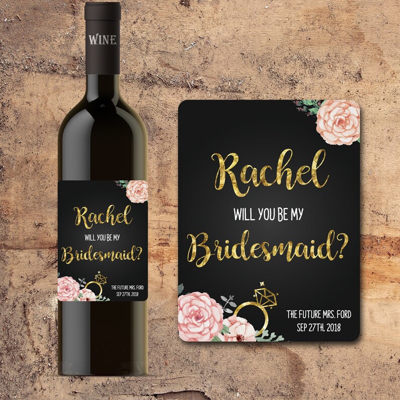 Will You Be My BRIDESMAID WINE BOTTLE Label Floral Faux Gold Etsy