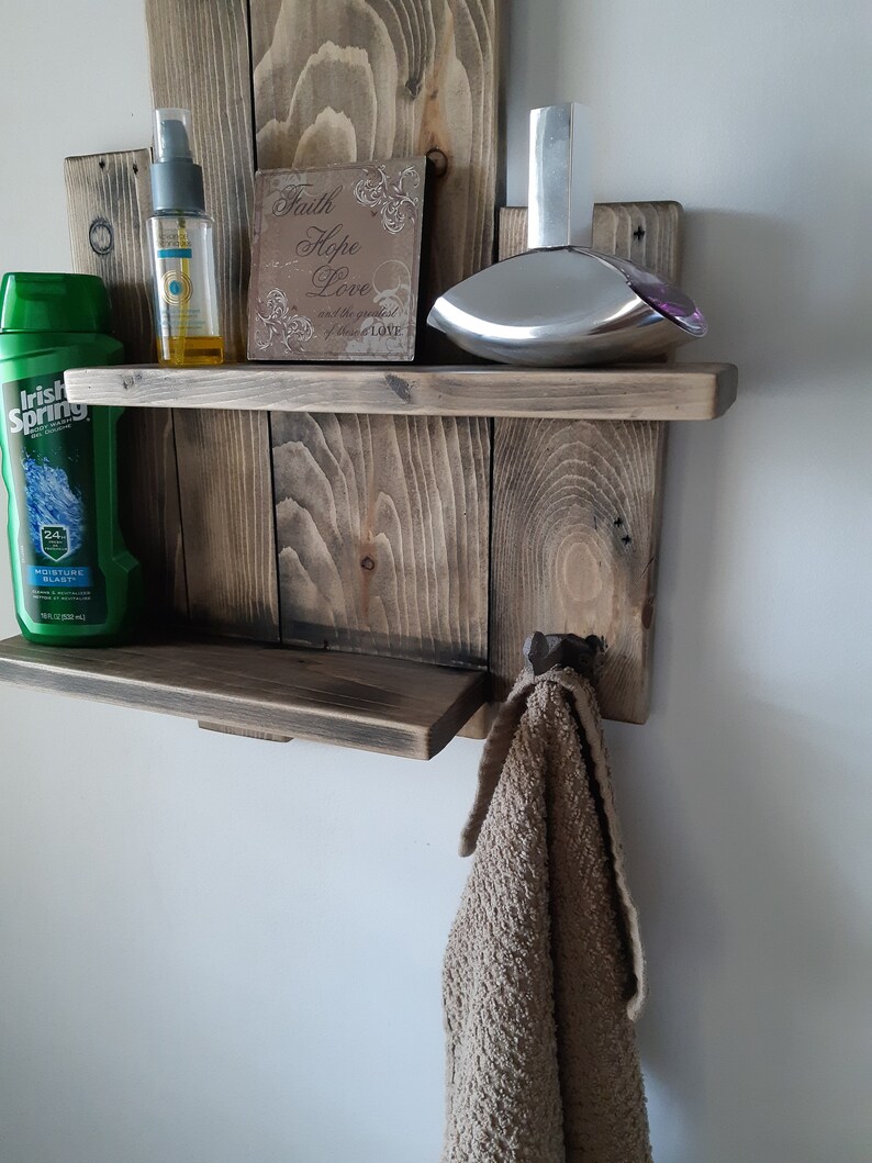 Bathroom shelf and hook unit rustic distressed bathroom robe Etsy