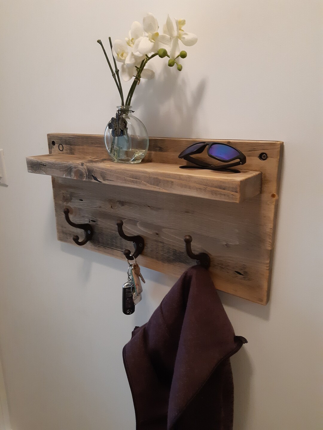 Rustic Weathered Barn Board Shelf and Coat Hanger Unit Etsy