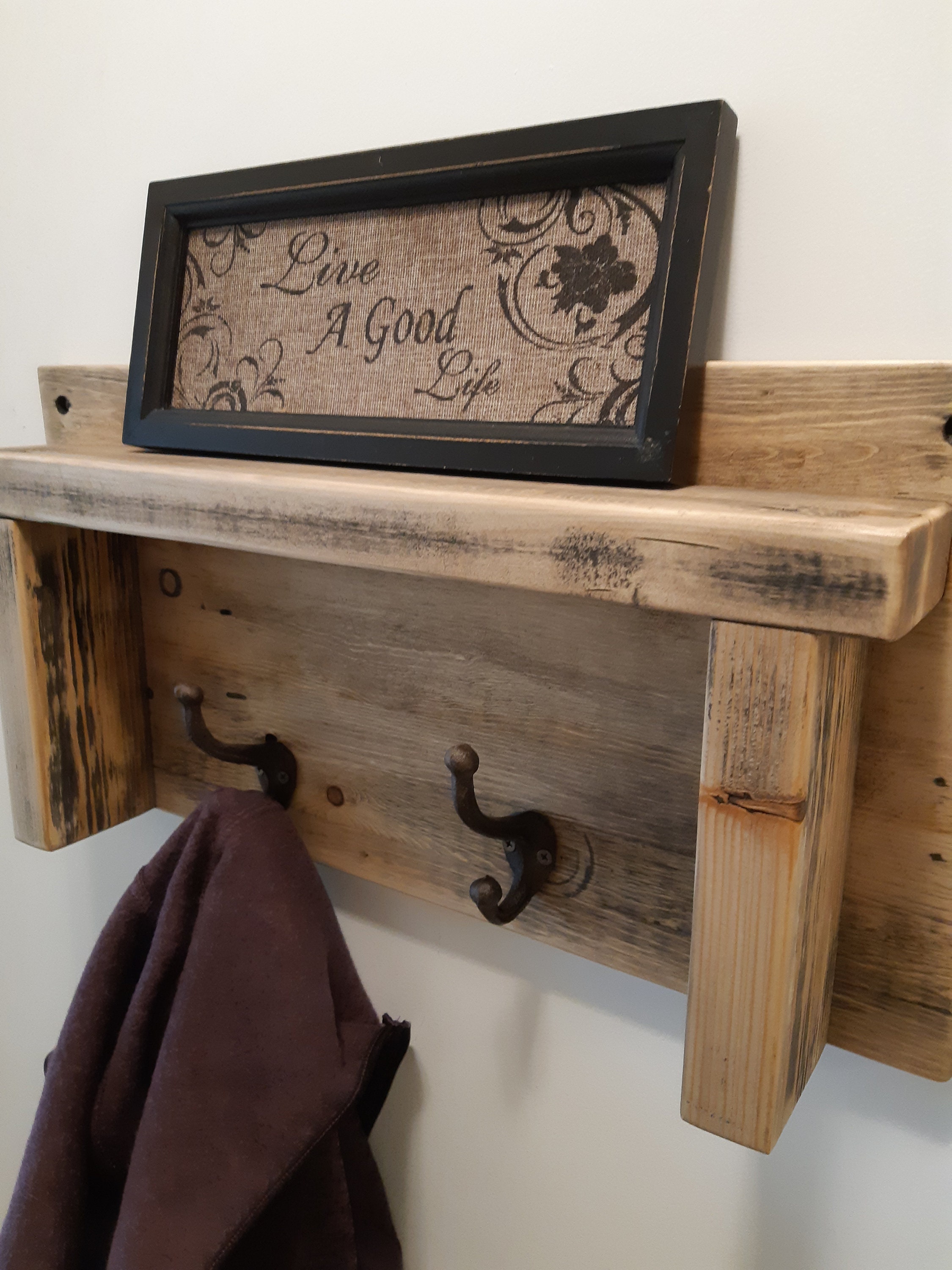 Rustic shelf/coat hooks racks unit new and solid wood with Etsy