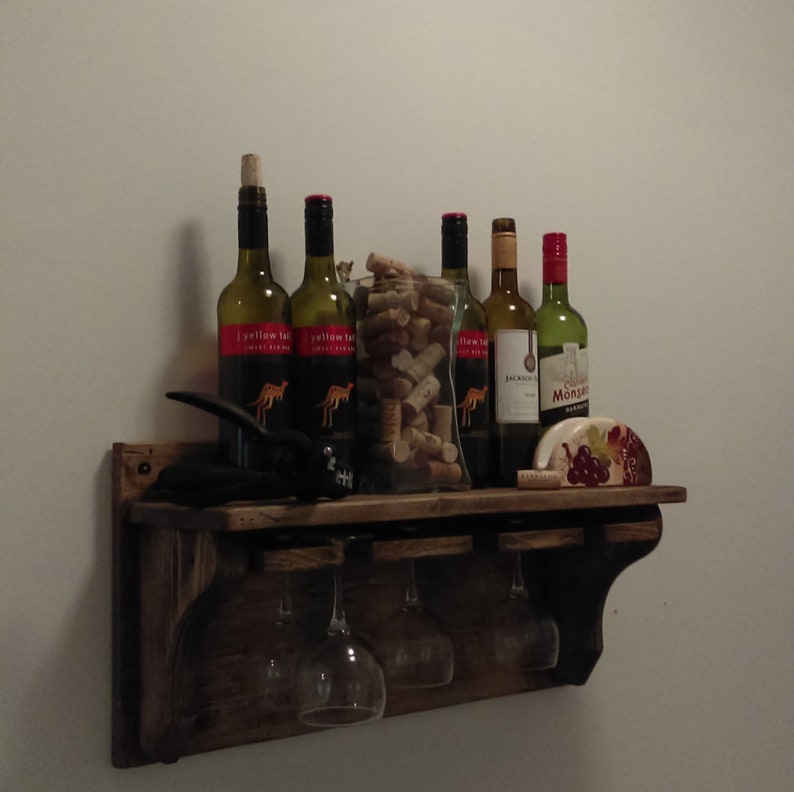 Rustic Wine Rack Shelf For Wine Glasses And Wine Bottles Etsy