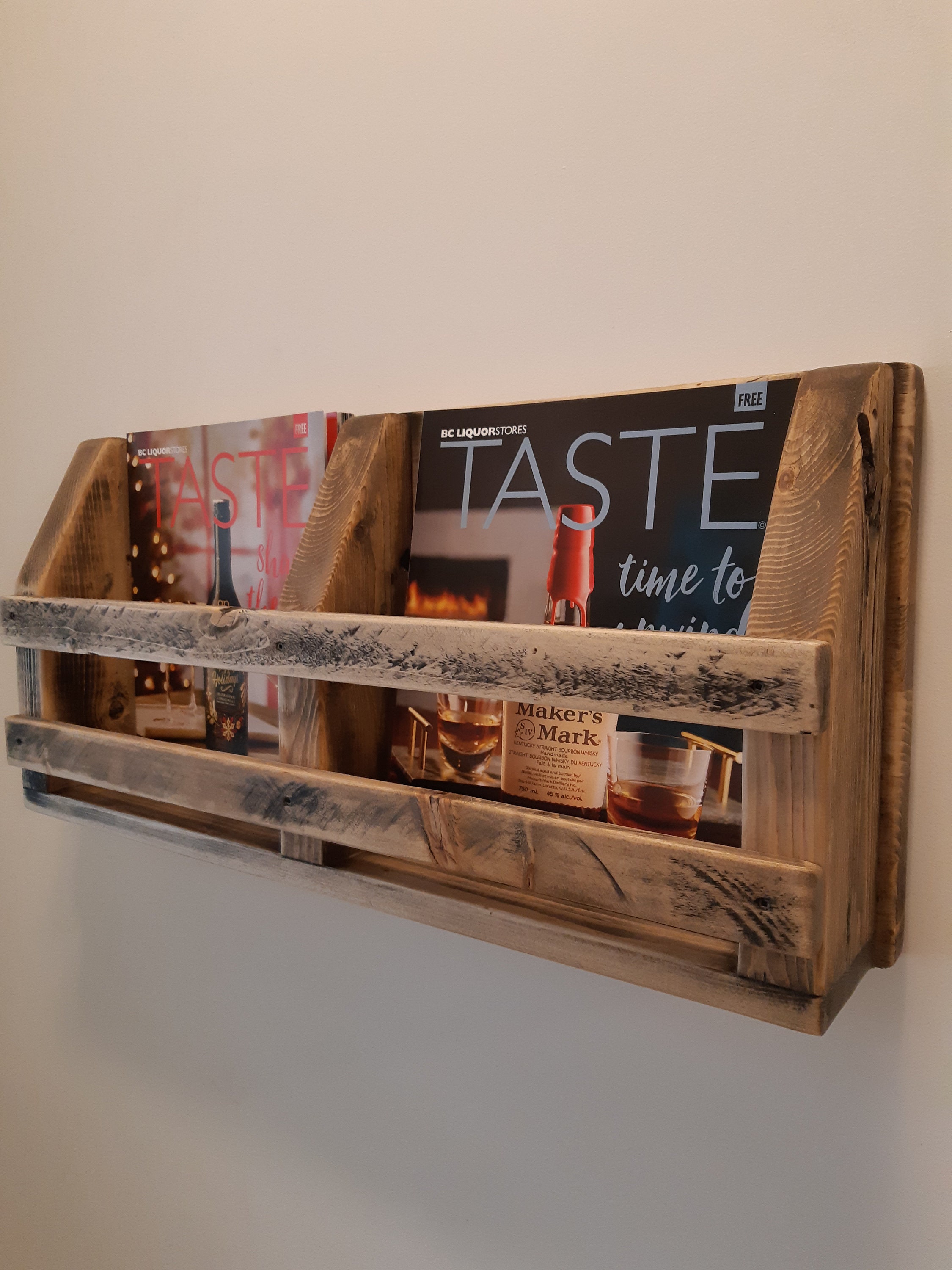 Magazine Rack in a Rustic Distressed Finish Solid Wood Etsy UK