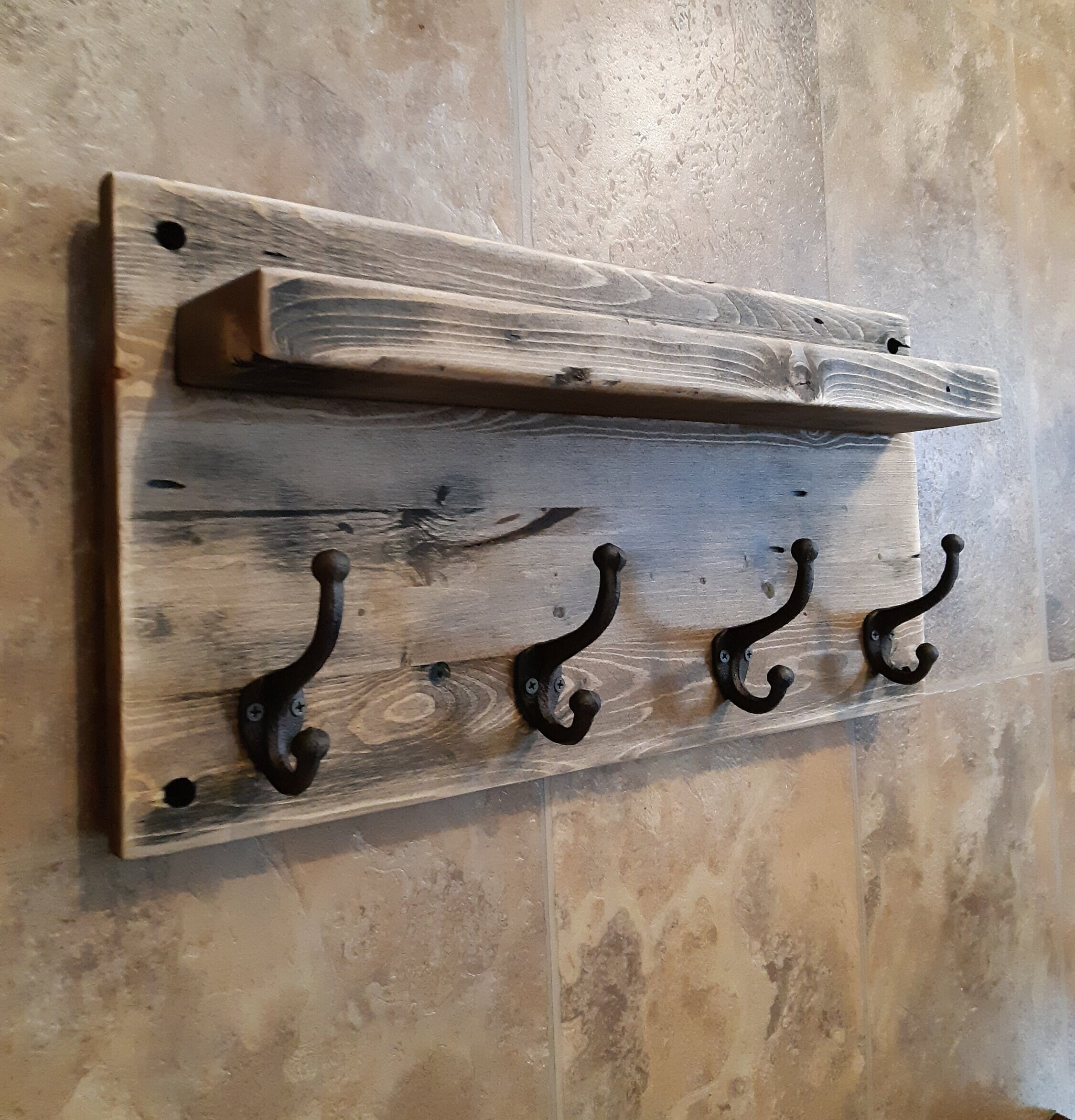No.1 Best Seller Rustic Aged Coat Hanger and Shelf New Iron Etsy