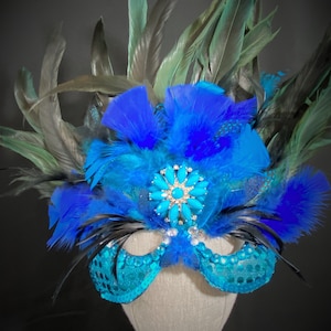 Masquerade Mask-Teal Feathered Mask