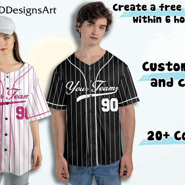 Personalized Name Team,Custom Stripe Line Color Baseball Jersey For Baseball Fans,Custom Number Baseball Team Jersey,Baseball Couple Jersey