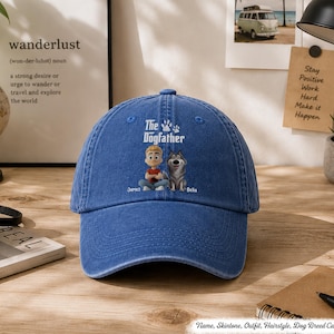 Cool Dog Father - Personalized Custom Vintage Washed Denim Cap, Personalized Dogfather Denim Cap, Custom Dog Dad Hat, Dog Lover Gift