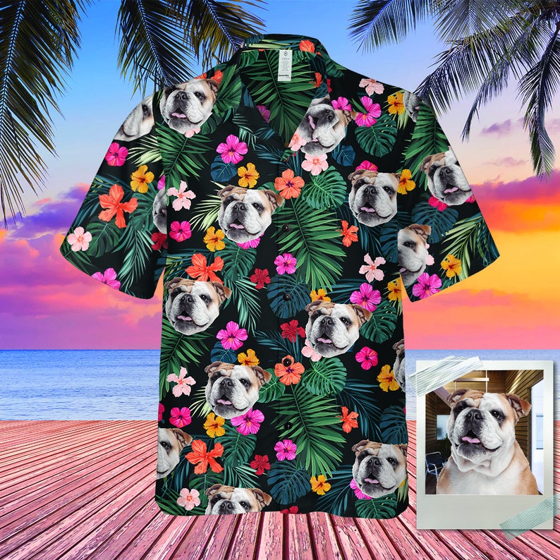 Personalized Photo Hawaiian Shirt Custom Dog Cat Face Holiday Tropical Pattern Shirt for Men Women Birthday Bachelor Party Gift Summer Gift image 5