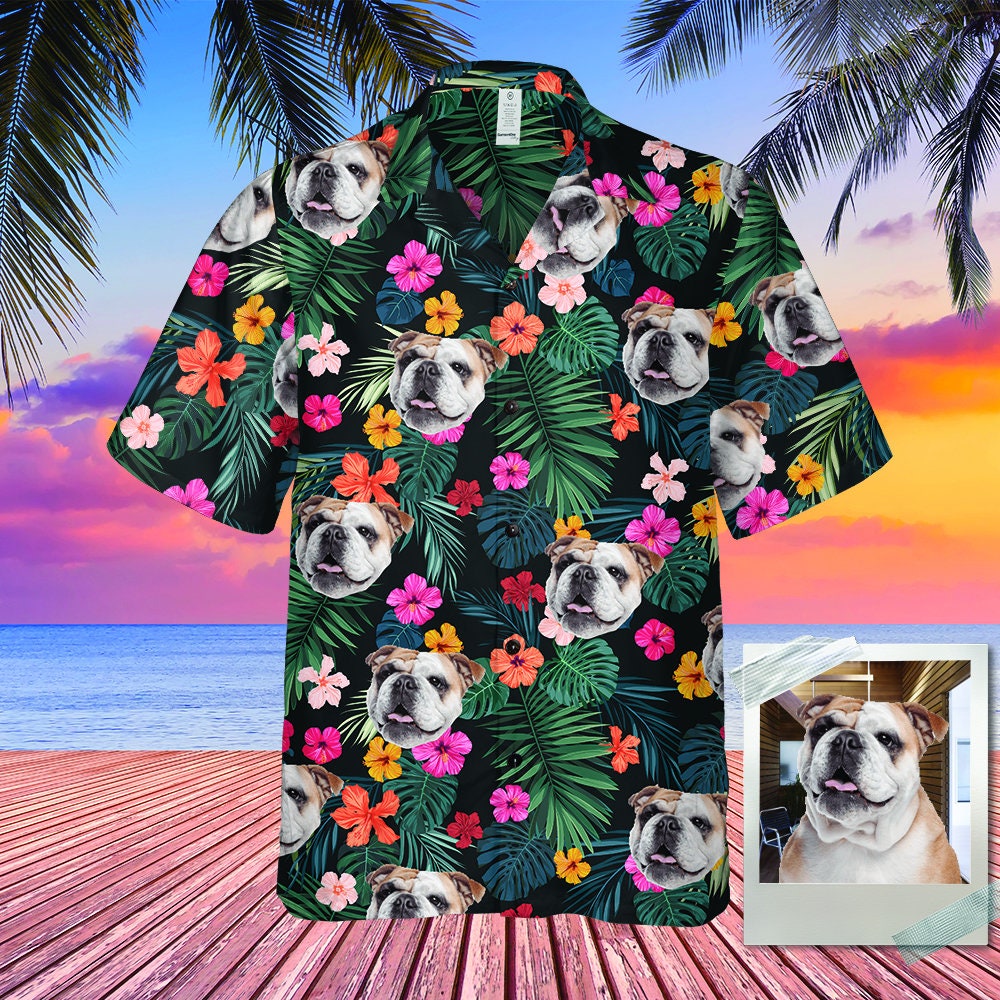 Personalized Photo Hawaiian Shirt Custom Dog Cat Face Holiday Tropical Pattern Shirt sold by Zia