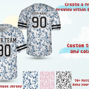 Aangepaste jersey met bloemmotief met je teamnaam en -nummer, gepersonaliseerde tekst, atletische, aangepaste tekst, uniseks polyester voetbaljerseyshirts
