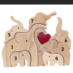 Wooden Elephant Family Puzzle, 7 Person Animal Figurine, Family Home Decor, Family Keepsake Gift, Gift for Parents, Mother's Day gift 画像 6