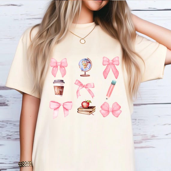 セクゾグッズ Comfort Colors カスタム 教師用 T シャツ ピンクのリボン付き