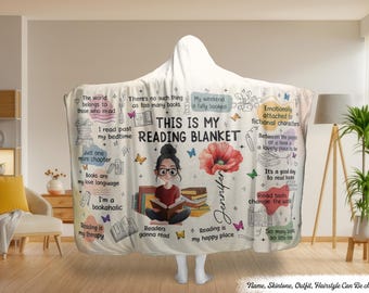 Manta con capucha personalizada con cita de libro y flor de nacimiento para amantes de los libros. Ideal para leer y disfrutar de la lectura. Un regalo acogedor para los amantes de los libros.