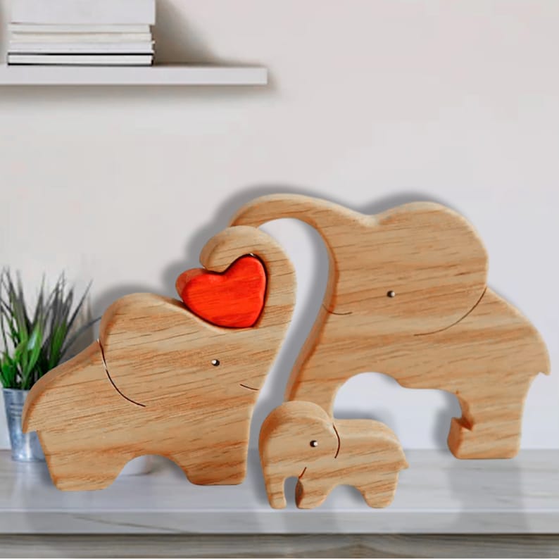 Wooden Elephant Family Puzzle, 7 Person Animal Figurine, Family Home Decor, Family Keepsake Gift, Gift for Parents, Mother's Day gift 画像 3