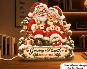 Santa Couple Growing Old Together Personalized Light Box, Custom Grandma Grandpa LED Night Light, Together Keepsake, Anniversary Gift