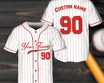 Nom d'équipe personnalisé, Maillot de baseball à rayures personnalisées couleur pour fans de baseball, Maillot d'équipe de baseball à numéro personnalisé, Maillot de couple de baseball