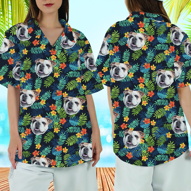 Personalized Photo Hawaiian Shirt Custom Dog Cat Face Holiday Tropical Pattern Shirt for Men Women Birthday Bachelor Party Gift Summer Gift image 8