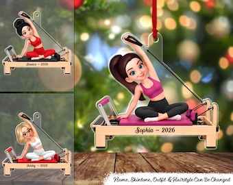 Custom Pilates Girl Name Personalized Acrylic Ornament, Custom Pilates Girl Christmas Ornament, Pilates Lover Gift, Fitness Instructor Gift