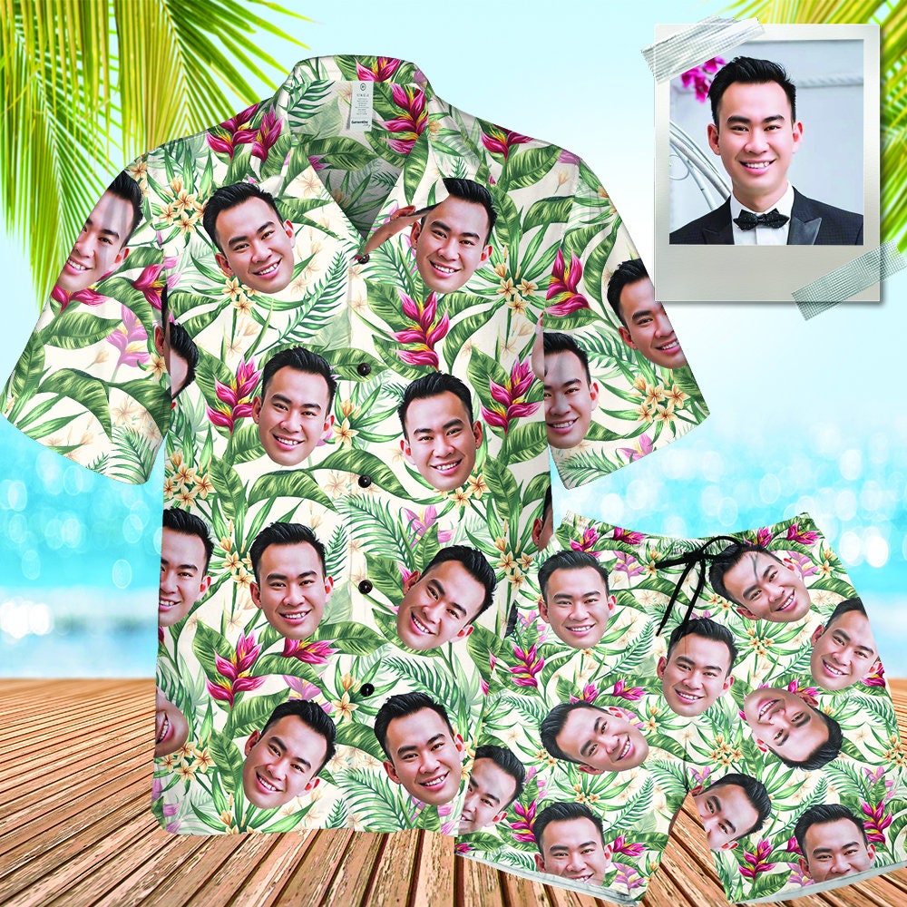 Discover Custom Face Hawaiian Shirt,Personalized Photo Flower Print Tshirts