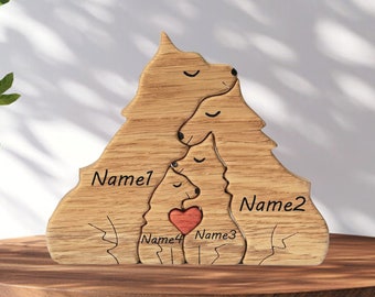 Puzzle familial de loups en bois, figurines d’animaux pour 3 personnes, décoration de la maison familiale, cadeau souvenir familial, cadeau pour les parents, famille d’animaux, cadeau de la fête des pères