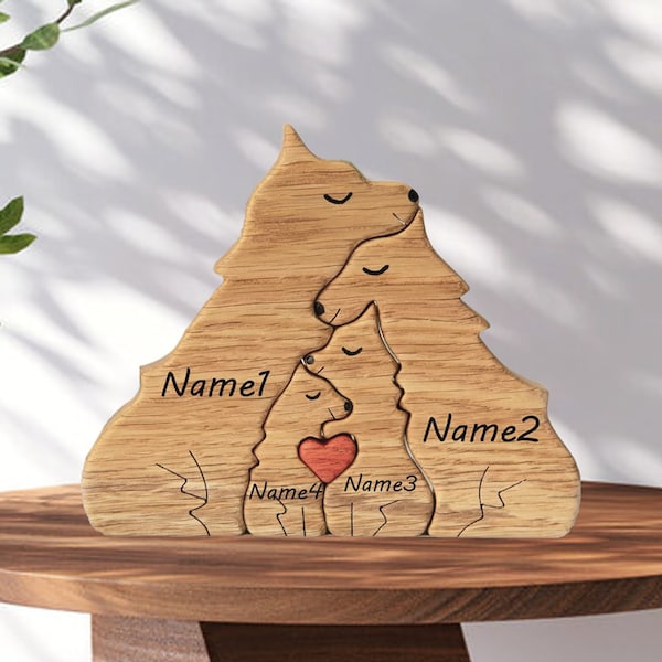 Holz Wolf Familie Puzzle, 3 Person Tierfiguren, Familie Home Decor, Familie Andenken Geschenk, Geschenk für Eltern, Tierfamilie, Geschenk des Vaters