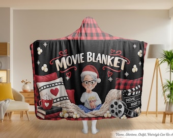 Custom Name Christmas Movie Night Gifts Personalized Wearable Blanket Hoodie, Custom Name Oversized Wearable Blanket, Cozy Christmas Gift