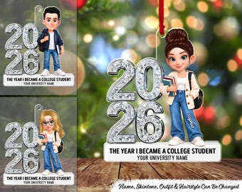 The Year I Became A College Student - Personalized Acrylic Ornament, Custom University Freshman Christmas Ornament, First Year College Gift