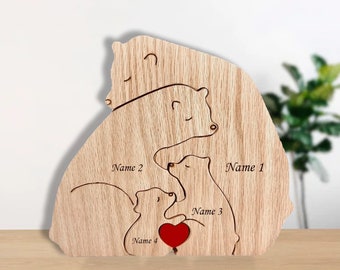 Personalisierte Holzbär Familienpuzzle 2023, Familie von 2-9 Personen Jahrestagsgeschenk, Holztierpuzzlespiel, Familienandenkengeschenk, Familiengeschenke