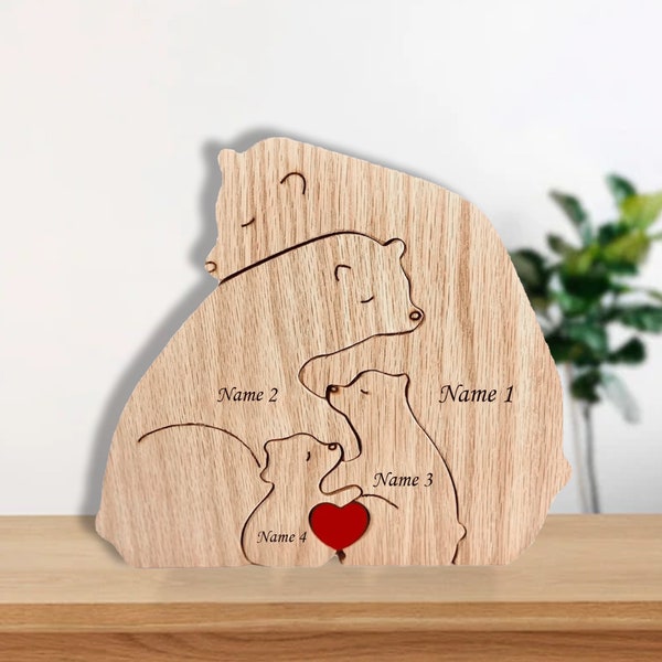 Personalized Wooden Bear Family Puzzle 2023, Family of 2-9 People Anniversary Gift, Wooden Animal Puzzle, Family Keepsake Gift, Family Gifts