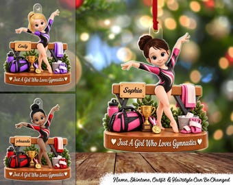 Just a Girl Who Loves Gymnastic - Personalized Acrylic Ornament, Custom Girl Gymnast Christmas Ornament, Gymnastics Gift for Girls