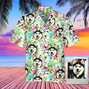 Personalized Photo Hawaiian Shirt Custom Dog Cat Face Holiday Tropical Pattern Shirt for Men Women Birthday Bachelor Party Gift Summer Gift image 4