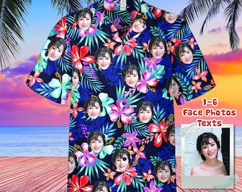 Custom Face Hawaiian Shirt, Personalized Photo Flower Print Tshirts, Customize Short Sleeve Shirts, Gifts for Bachelor Party, Hawaiian Shirt