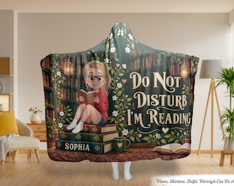 Do Not Disturb I'm Reading Personalized Hooded Blanket, Custom Reading Blanket, Do Not Disturb I’m Reading Gift, Cozy Gift for Reader Women