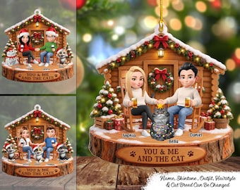 Personalized You & Me And The Cat Wooden Ornament, Custom You and Me and the Cats Christmas Ornament, Cat Mom Dad Gift, Cat Lover Christmas