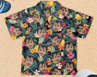 Custom Face Hawaiian Shirt for Kids, Personalized Children's Short Sleeve Beach Party T-Shirts, Custom Hawaiian Shirt,  Kids Holiday Gifts