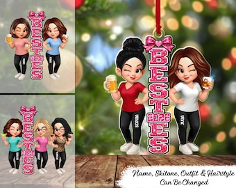 Pink Besties Sisters - Personalized Acrylic Ornament, Custom Best Friends Christmas Ornament 2026, Girls Friendship Keepsake, BFF Gift