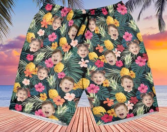 Personalized Photo Hawaiian Shorts Custom Dog Cat Face Holiday Tropical Pattern Beach Shorts Men Birthday Bachelor Party Gift Summer Gift