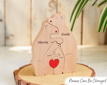 Rompecabezas familiar de osos de madera personalizados, regalo personalizado para inauguración de casa, decoración rústica con nombres familiares, recuerdo familiar con nombres personalizados, regalo para el Día de la Madre