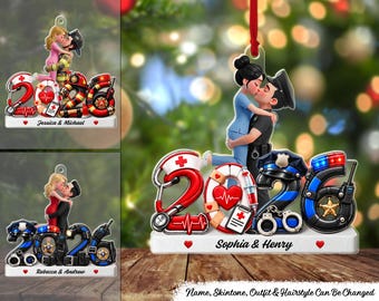 Hero Police Firefighter Nurse Couple - Personalized Acrylic Ornament, Custom First Responder Christmas Ornament, Nurse Officer Gift
