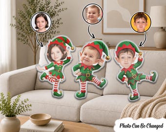 Custom Photo Christmas Elf Gifts for Kids Personalized Shaped Pillow, Custom Face Photo Elf Pillow with Kids Picture, Funny Christmas Gift