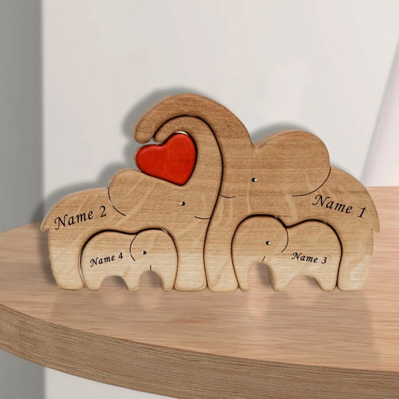 Wooden Elephant Family Puzzle, 7 Person Animal Figurine, Family Home Decor, Family Keepsake Gift, Gift for Parents, Mother's Day gift image 2