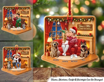Christmas Gift For Couples With Dogs Personalized Acrylic Ornament, Custom Pet Family Keepsake, Holiday Gift for Dog Mom Dad,Couple Ornament