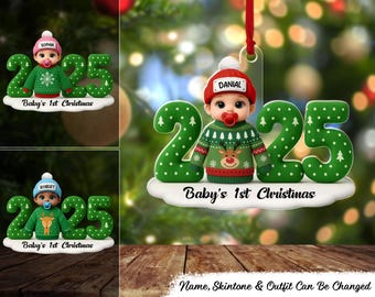 Baby In Ugly Sweater First Christmas Personalized Acrylic Ornament, Newborn Christmas Ornament, Infant Baby Arriving 2025 Holiday Keepsake