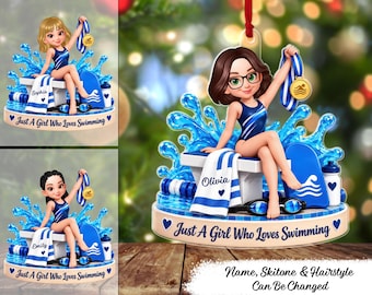 Just a Girl Who Loves Swimming Personalized Acrylic Ornament, Custom Name Swimmer Christmas Ornament, Swim Team Gift, Swimming Lover Gift