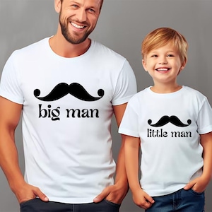 Father and Son Matching Shirts – Big Man Little Man Outfit, Dad and Kid Mustache Tees, Father&#39;s Day Gift, Family Matching T-Shirts
