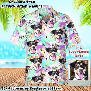 Personalized Photo Hawaiian Shirt Custom Dog Cat Face Holiday Tropical Pattern Shirt for Men Women Birthday Bachelor Party Gift Summer Gift