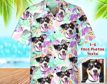 Personalized Photo Hawaiian Shirt Custom Dog Cat Face Holiday Tropical Pattern Shirt for Men Women Birthday Bachelor Party Gift Summer Gift