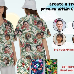 Personalized Photo Hawaiian Shirt Custom Pet Face Hawaiian Shirt, Tropical Pattern Shirt for Men Women, Birthday Hawaiian Gift, Custom Shirt