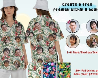 Personalized Photo Hawaiian Shirt Custom Pet Face Hawaiian Shirt, Tropical Pattern Shirt for Men Women, Birthday Hawaiian Gift, Custom Shirt